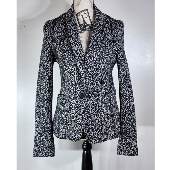 Olivia Moon Black and White Patterned Blazer, Womens Size Medium - Picture 1 of 7